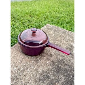 Vintage Visions Corning Cranberry Glass Saucepan 1.5L Pot with Lid Made in USA